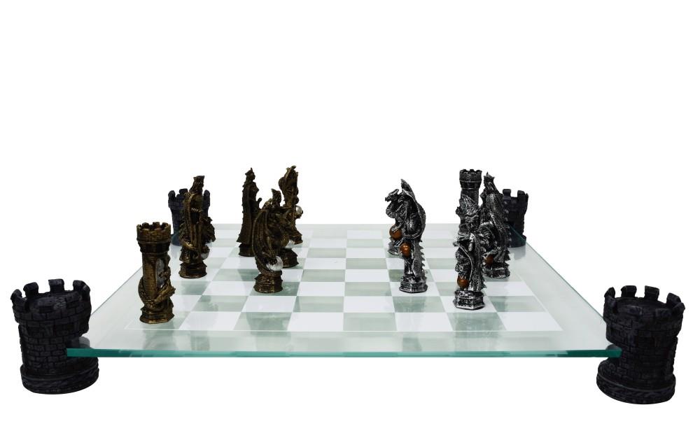 Chessmen "Knight/Dragon" with glass board