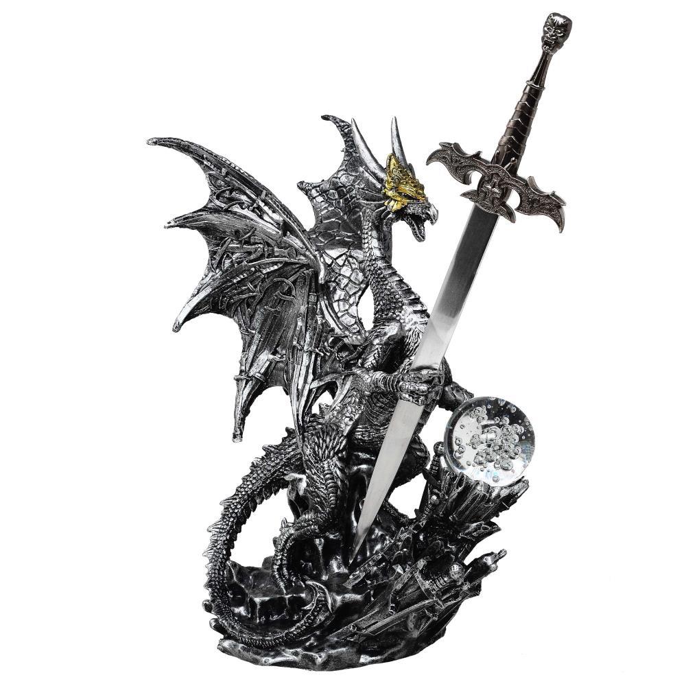 Silberner Drache mit Brieföffner Silberner Drache mit Brieföffner