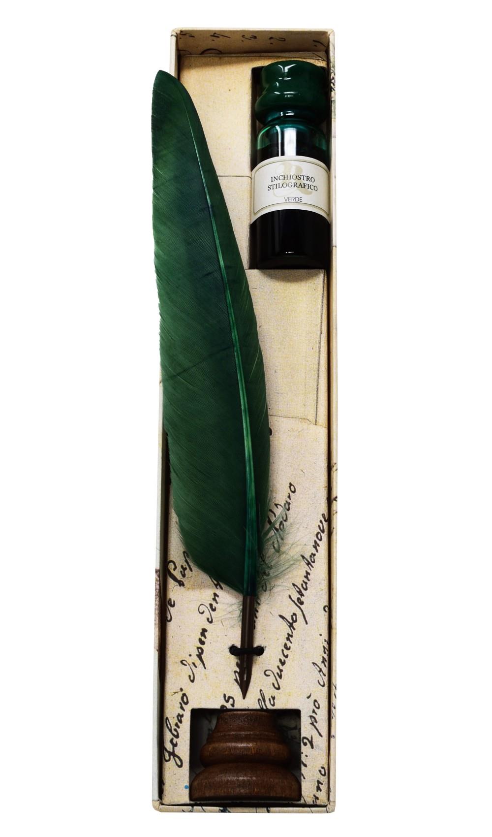 Writing set with small nib, wooden stand, and ink