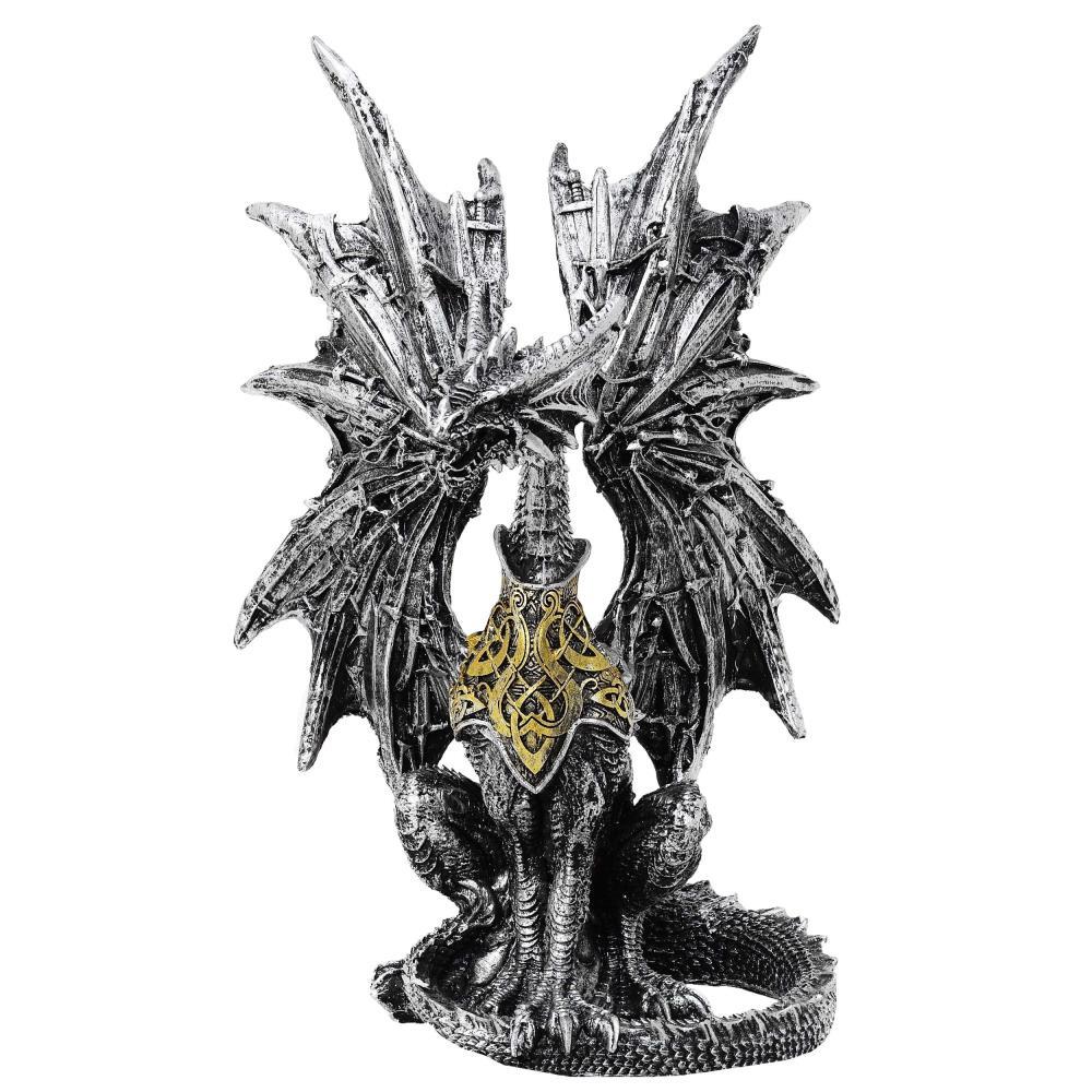 Silver dragon with swords