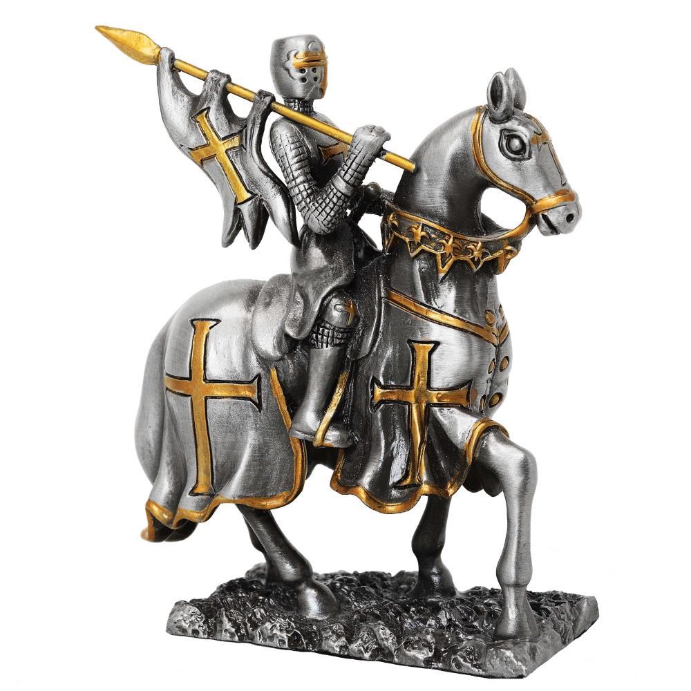 Pewter Knight - Crusader on horse with flag Pewter Knight - Crusader on horse with flag
