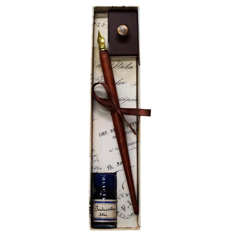 Writing set with pen holder, ink, and blotting paper