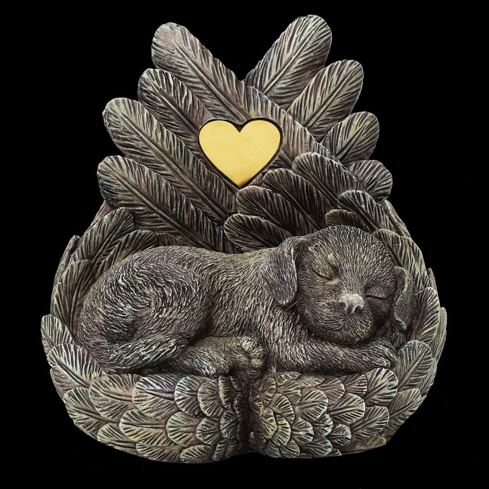 Hunde Urne - Hund schläft in Engelsflügel